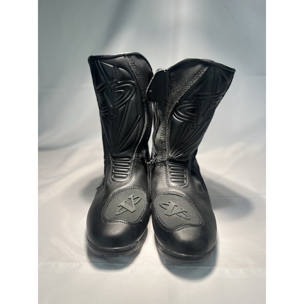 VEGA Black Motorcycle Dual Zip Boots BLK Leather Ladies Sz 8/Youth Size 6